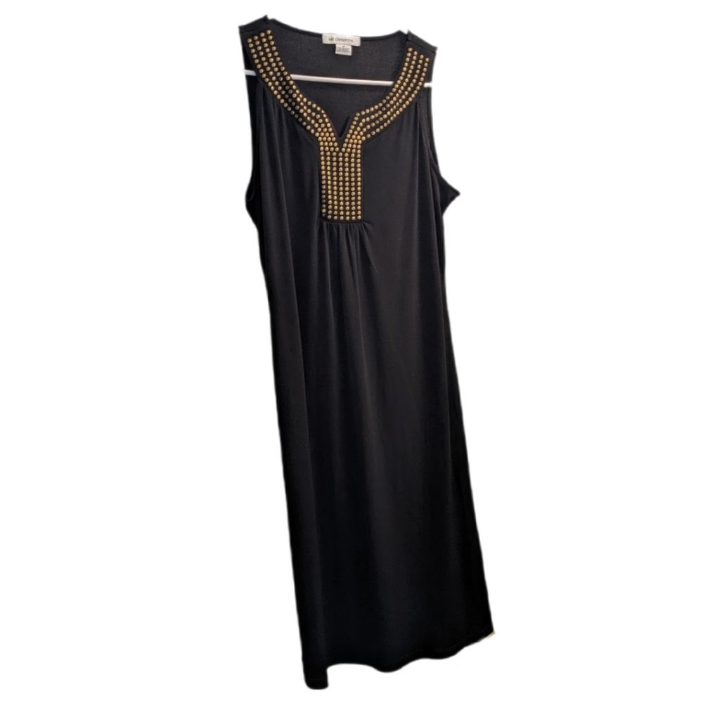 Liz Claiborne Black With Gold Accents Sleeveless Midi Dress M